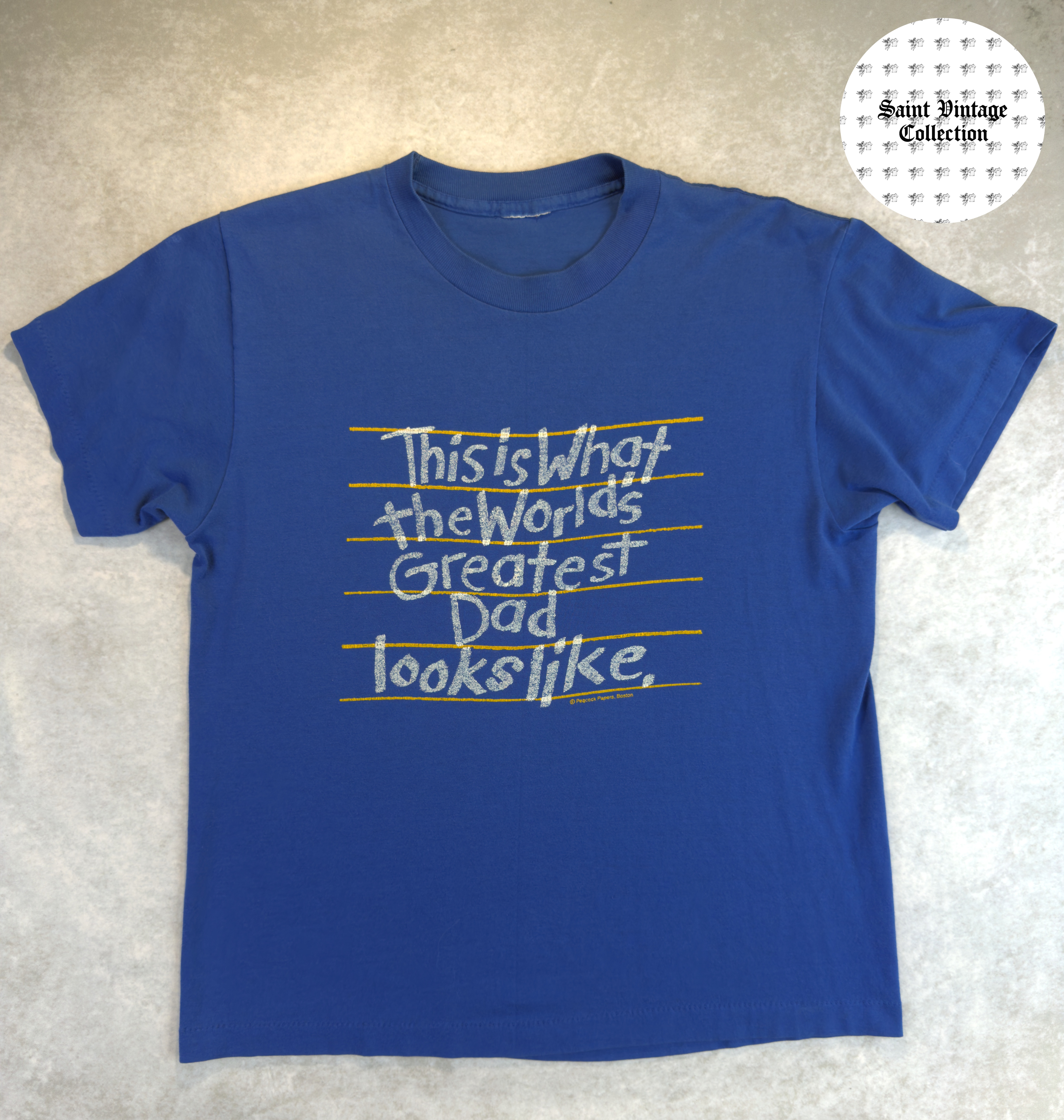 80s Vintage Blue Peacock Papers Graphic T-Shirt, photo 1
