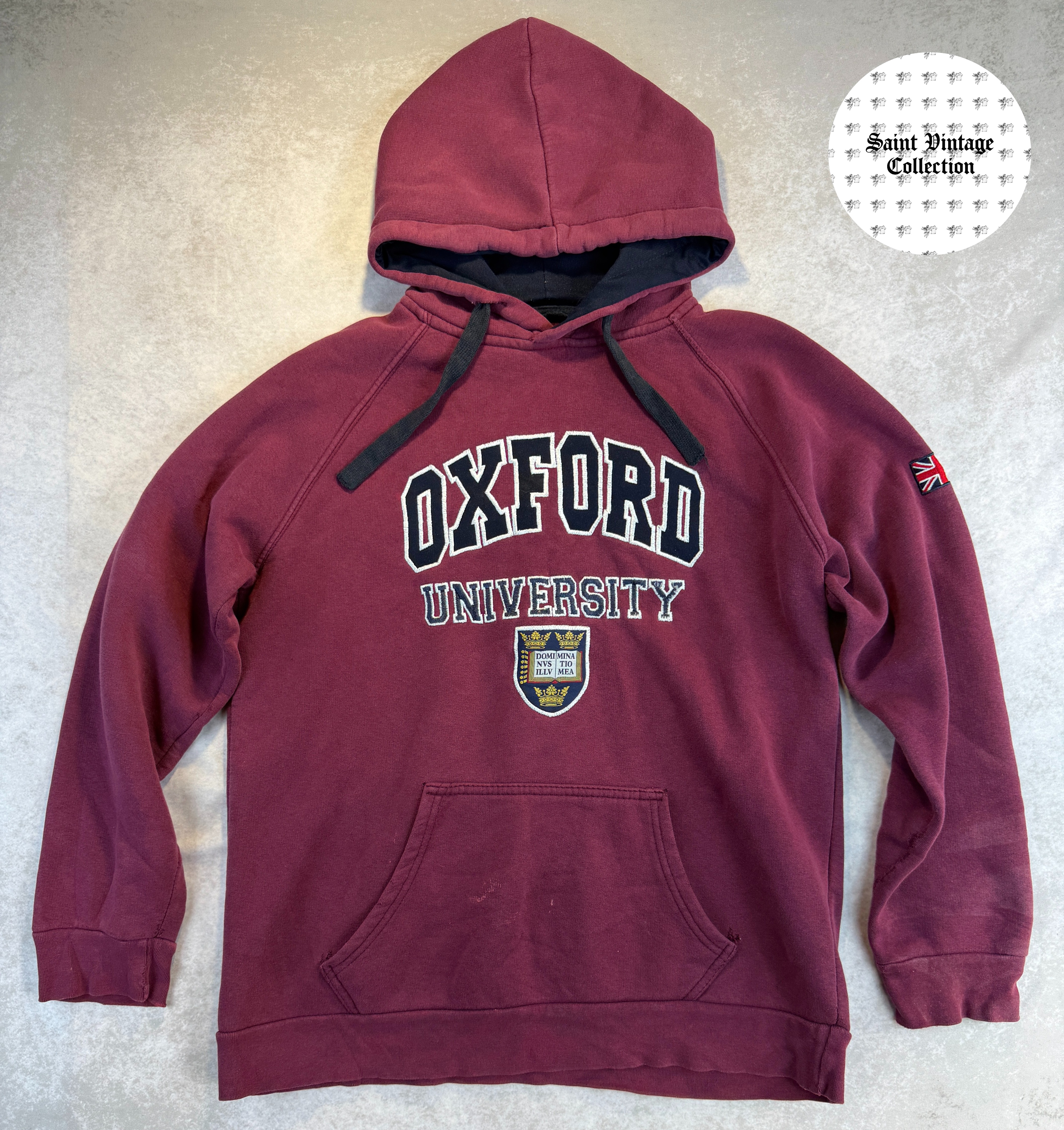 Y2K Vintage Oxford University Maroon Embroidered Crest Raglan Hoodie, photo 1