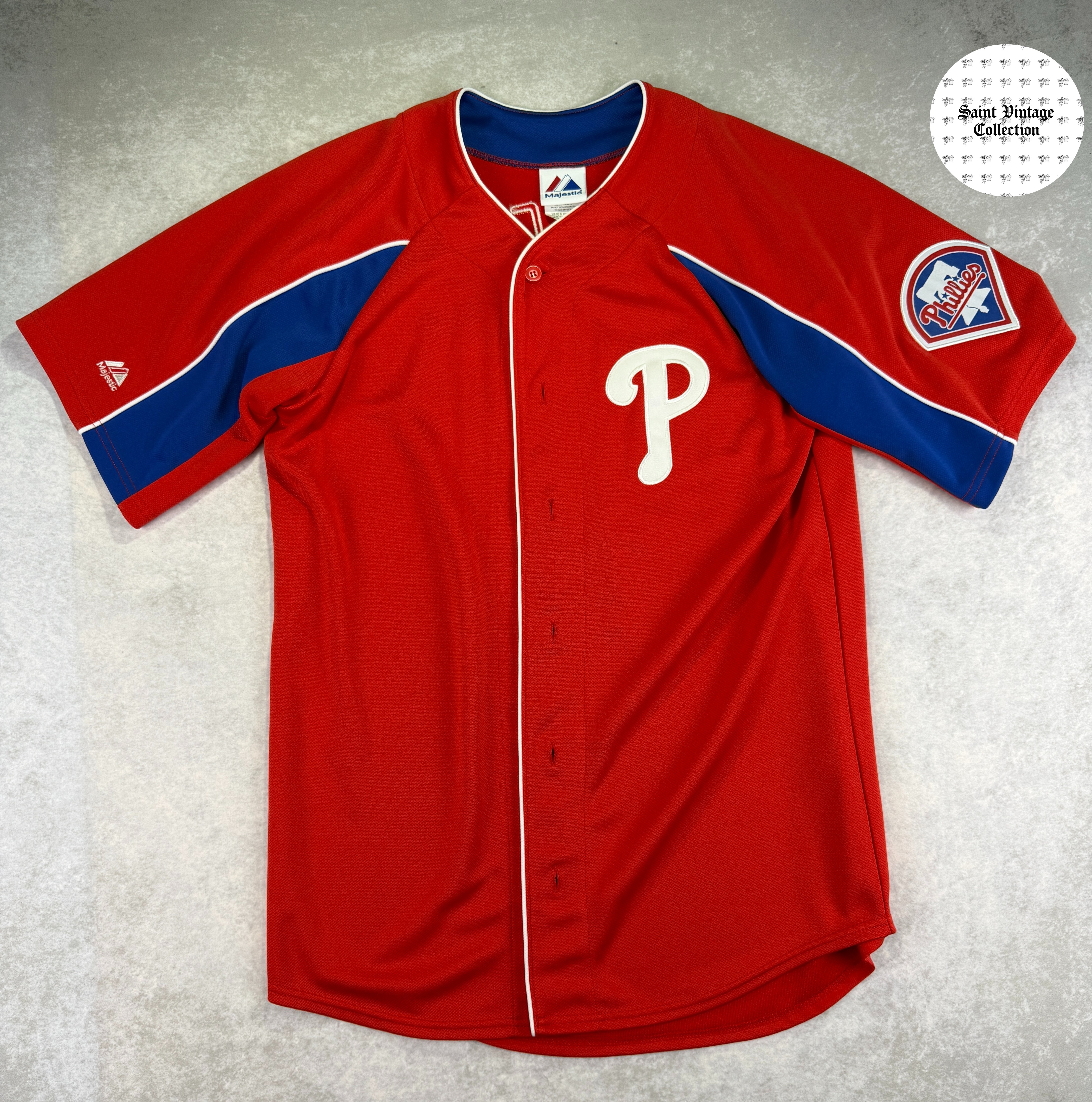 Y2K Vintage Majestic Philadelphia Phillies Chase Utley #26 Small Baseball Jersey, photo 1