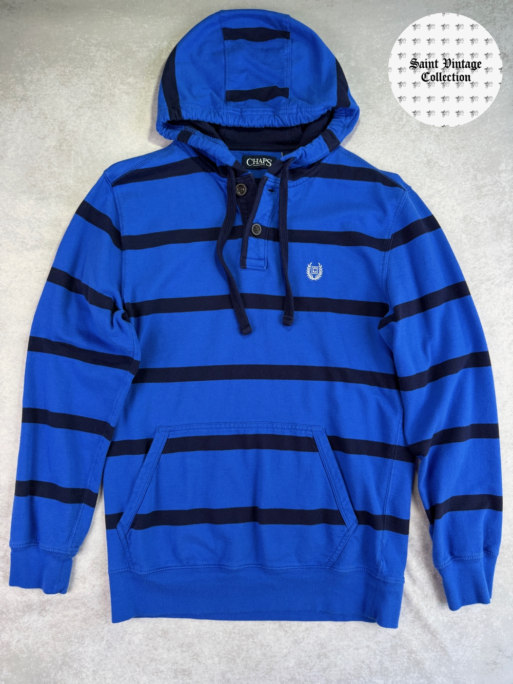 Chaps Men's Striped Small Blue Rugby Hoodie, photo 1