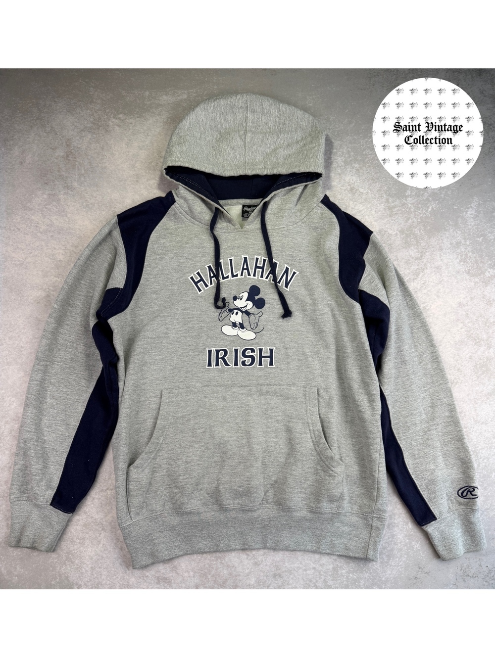 Vintage 2000s Rawlings Mickey Mouse Gray and Navy Hoodie, photo 1