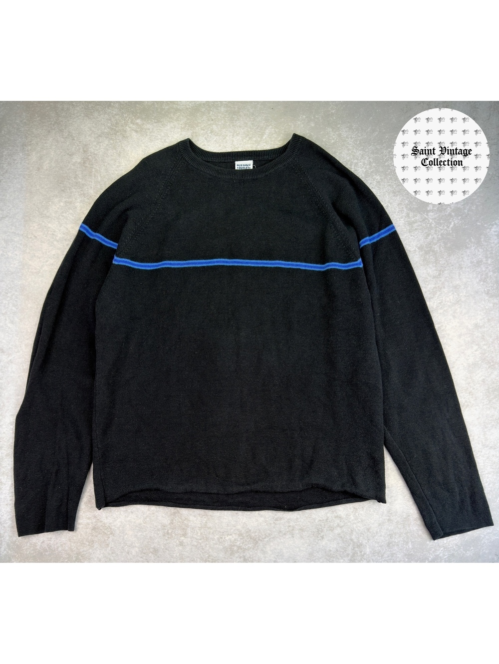 2001 Old Navy Striped Knit Large Black Sweater, photo 1