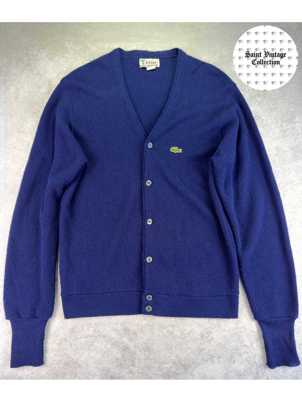 Izod Lacoste Vintage 1970s Orlon Blue Acrylic Cardigan SizeM, photo 1